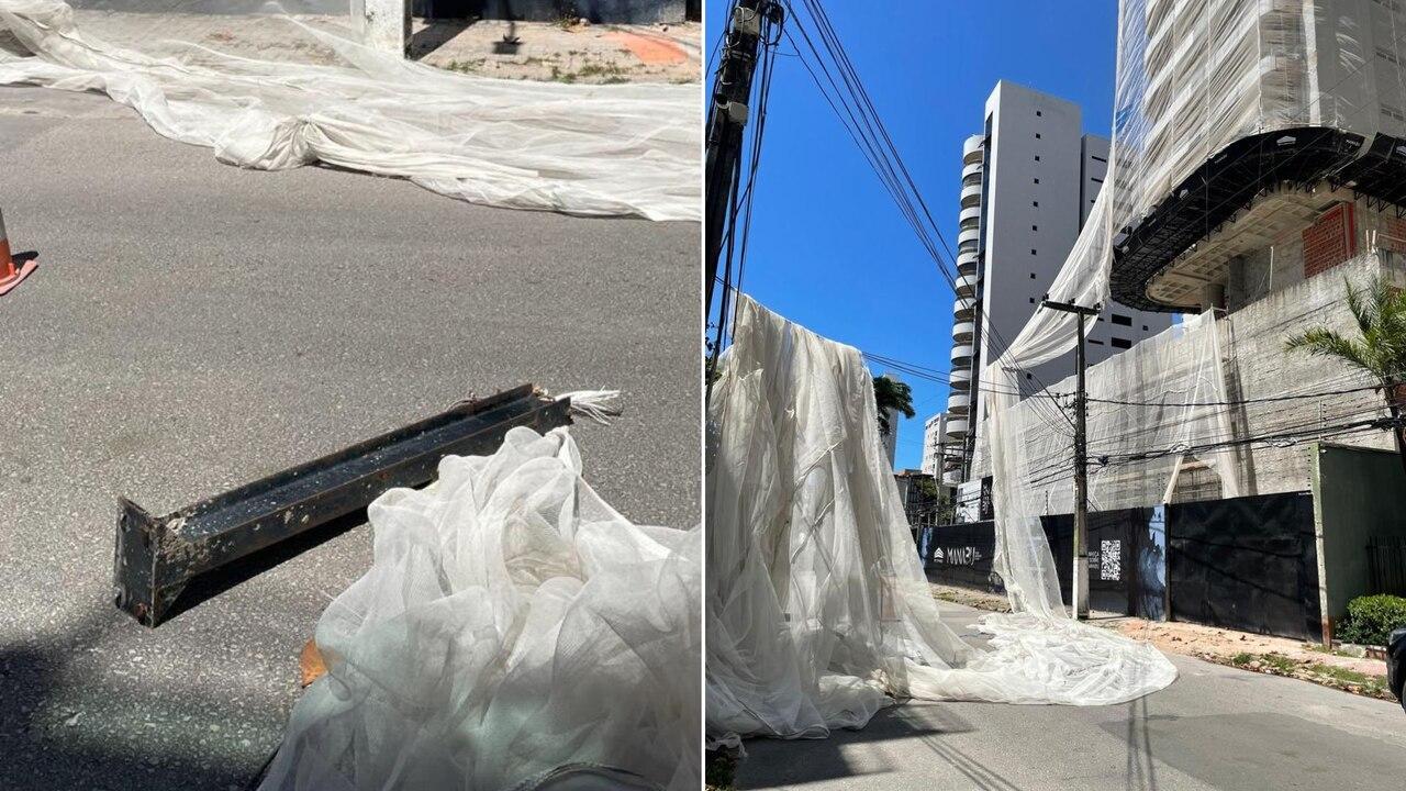 Montagem de fotos de acidente em construção de prédio no bairro Meireles, em Fortaleza