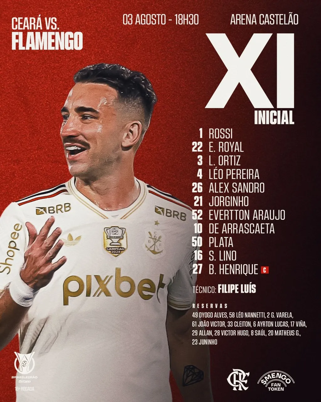 O Flamengo está escalado para enfrentar o Ceará