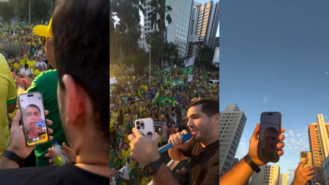 Ex-presidente Jair Bolsonaro participa de ato em Fortaleza por videochamada