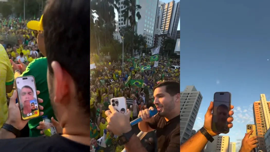 Ex-presidente Jair Bolsonaro participa de ato em Fortaleza por videochamada