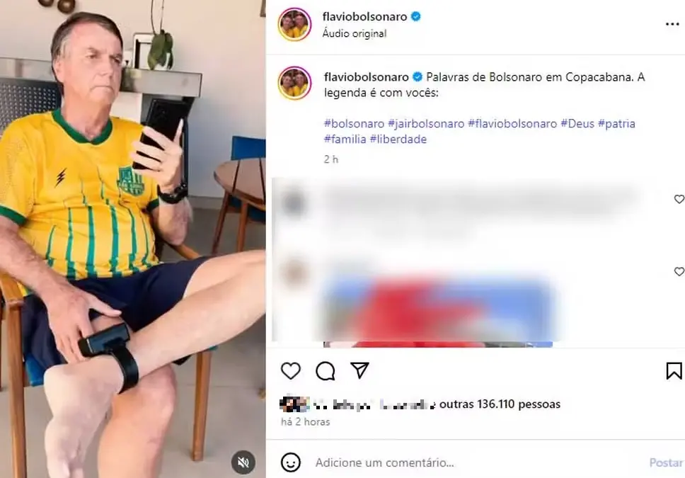 Imagem de publicação de Flávio Bolsonaro, mostrando Jair Bolsonaro em casa, porém, era proibido