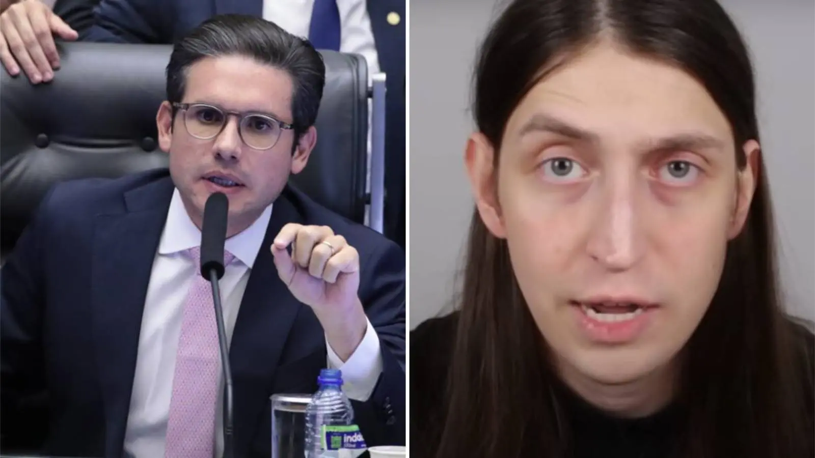 Colagem mostram imagem de presidente da Câmara dos Deputados, Hugo Motta, ao lado de foto do youtuber Felca, ilustrando fala de Motta de que pautará tema de adultização de crianças nas redes sociais após vídeo sobre o tema lançado por Felca.