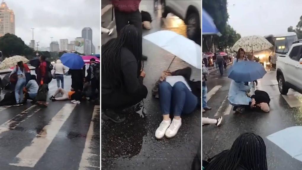 Sequência de três imagens mostra alguns dos seis pedestres atropelados em sequência de acidentes na Avenida Presidente Vargas, no Centro do Rio de Janeiro.