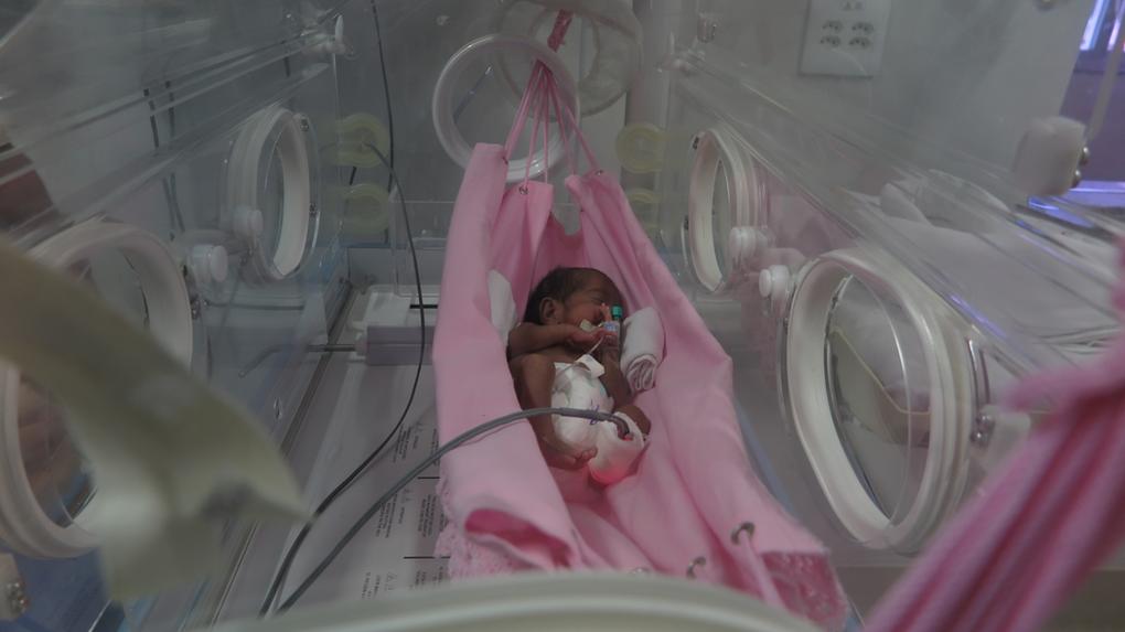 Bebê em rede, dentro de unidade neonatal