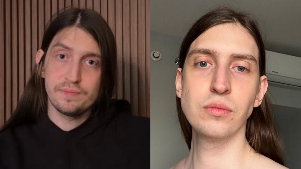 Montagem com duas fotos do Felca. É um homem branco com cabelos longos e castanhos