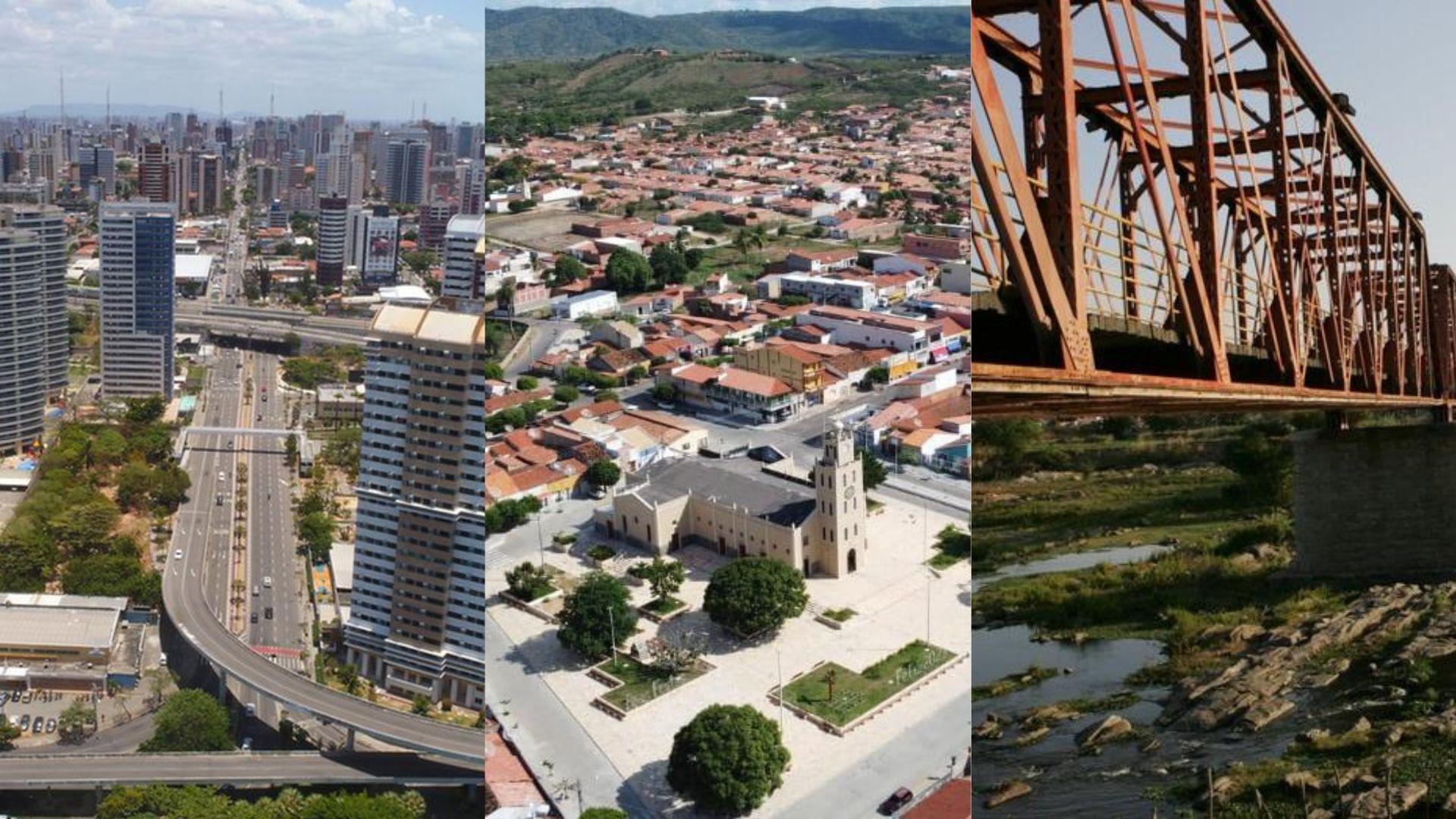 Imagem mostra montagem com cidades da Grande Fortaleza, Cariri e Sertão Central