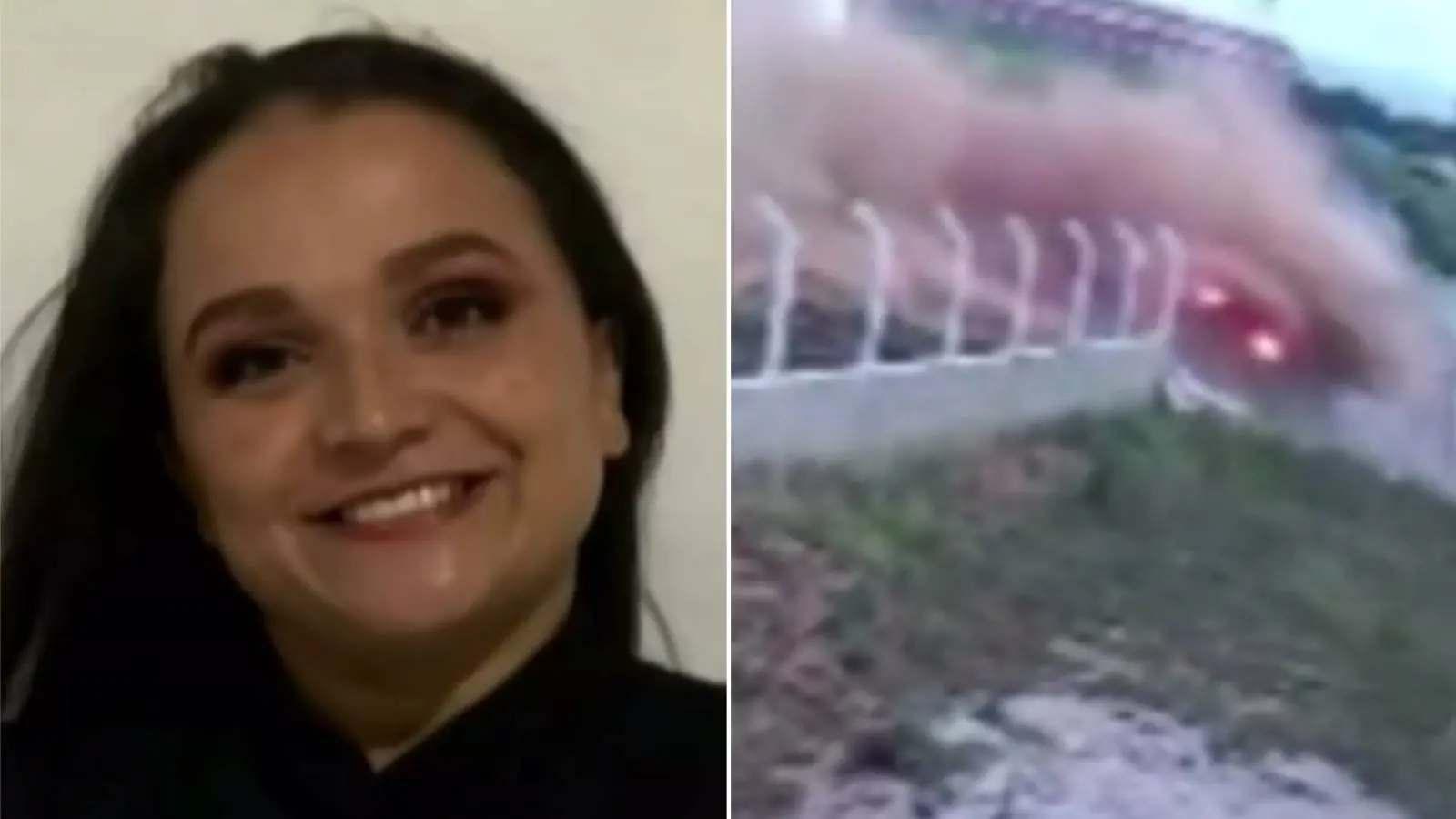 Colagem com duas imagens mostra, à esquerda, a técnica de enfermagem Cleide Costa e, à direita, o momento em que o carro em que ela estava colide contra poste e muro e causa a morte dela na zona rural de Tianguá, na Serra da Ibiapaba, no Interior do Ceará