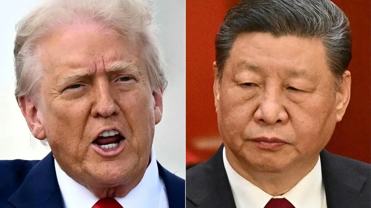 Montagem de fotos de Donald Trump e Xi Jinping, presidente da China, para matéria sobre presidente norte-americano querer impor tarifa de 200% a país asiático
