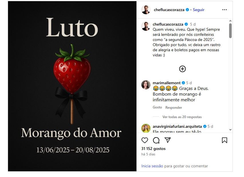 Postagem do 'luto' do morango do amor