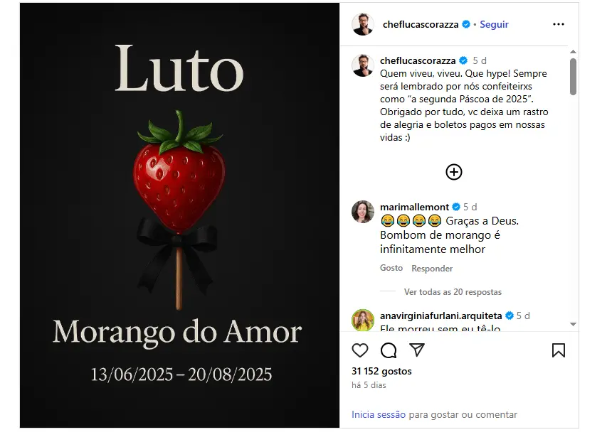Postagem do 'luto' do morango do amor