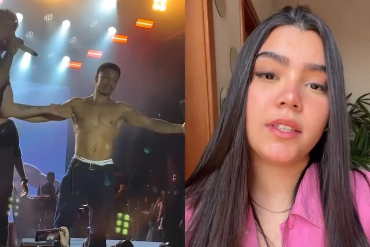 montagem de fotos mostra Ezequiel Maurício, que traiu a namorada no palco de um show do cantor Nattan, e a adolescente Júlia Melo