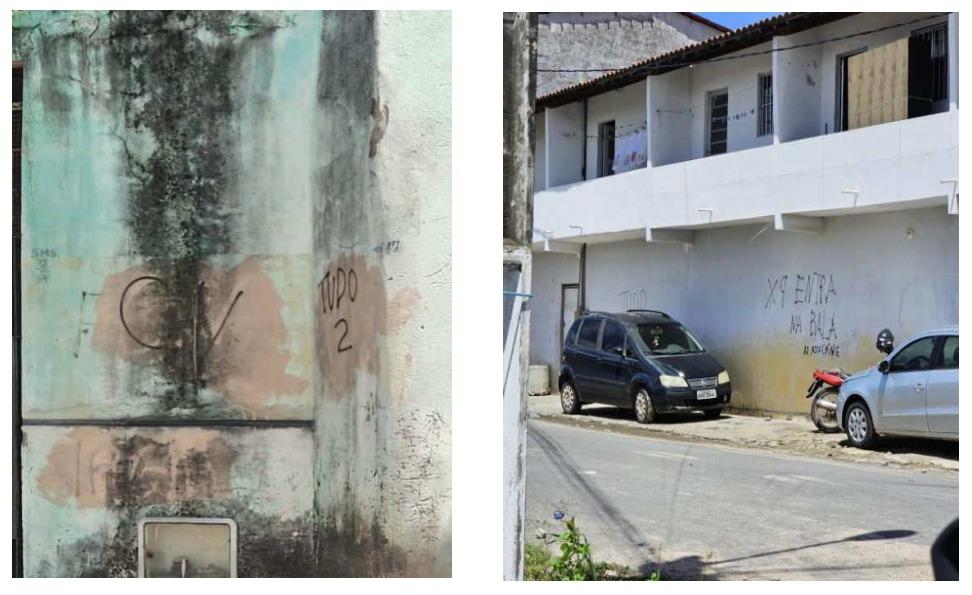 Imagens mostram pichações da facção Comando Vermelho, que tenta tomar territórios dos Guardiões do Estado, no bairro Vicente Pinzón e arredores, em Fortaleza