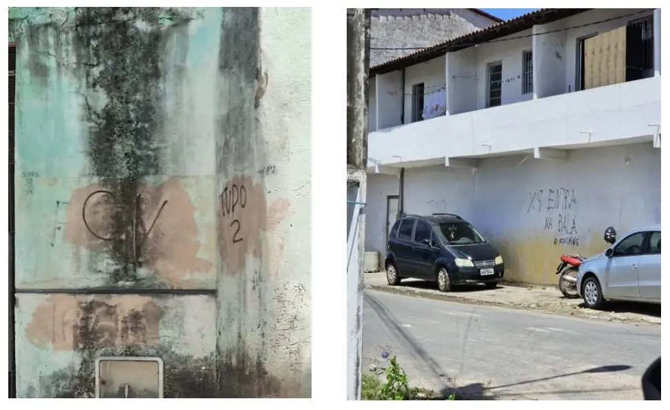 Imagens mostram pichações da facção Comando Vermelho, que tenta tomar territórios dos Guardiões do Estado, no bairro Vicente Pinzón e arredores, em Fortaleza