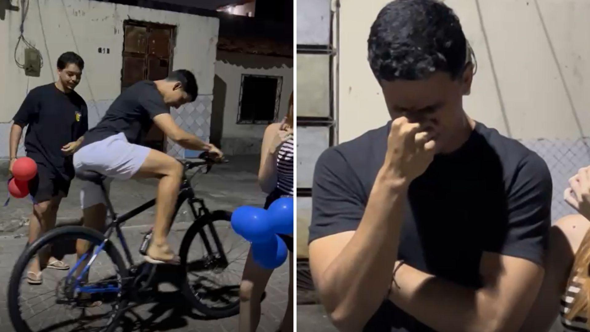 Foto do jovem Lucas Abreu, que foi presenteado pelo amigo após ter a bicicleta roubada duas vezes
