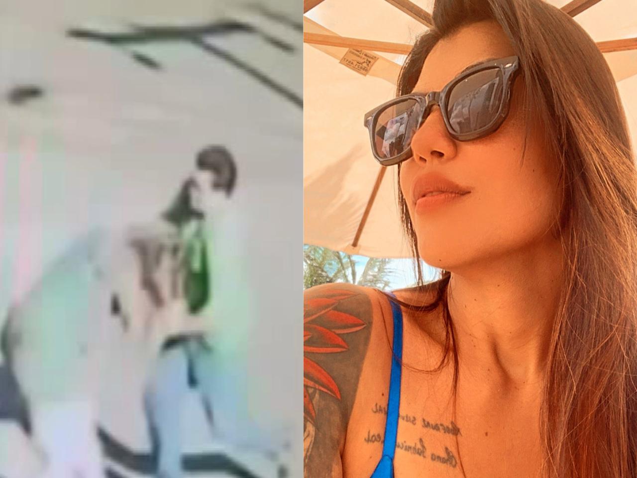 Montagem de fotos de fisioterapeuta passageira sendo agredida por motorista de app em Fortaleza. Há também uma foto dela de óculos escuros na praia