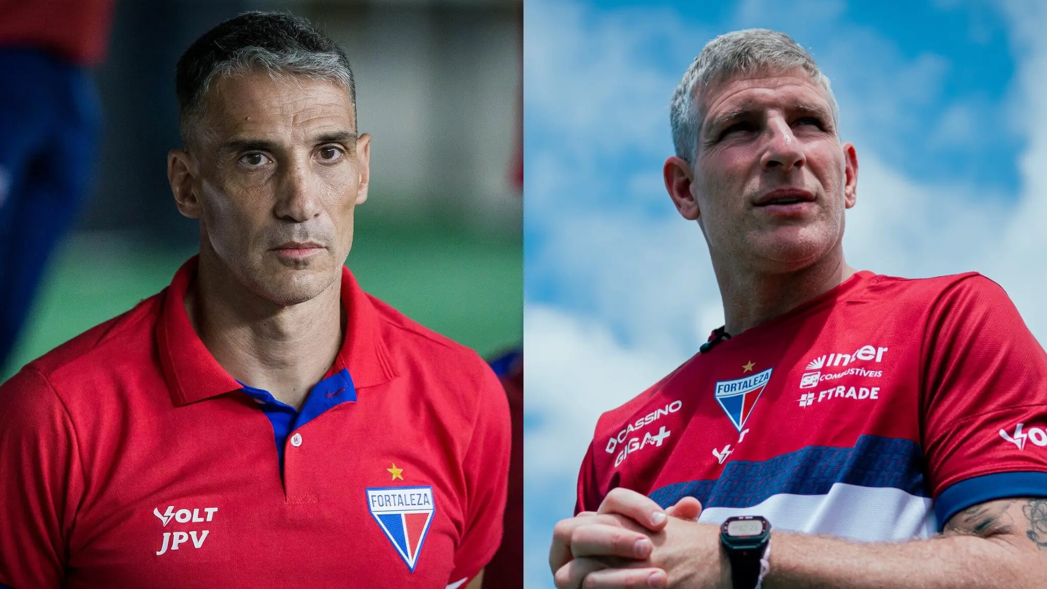 Montagem de fotos de Juan Pablo Vojvoda, ex-técnico do Fortaleza, e Martín Palermo, atual treinador do Leão