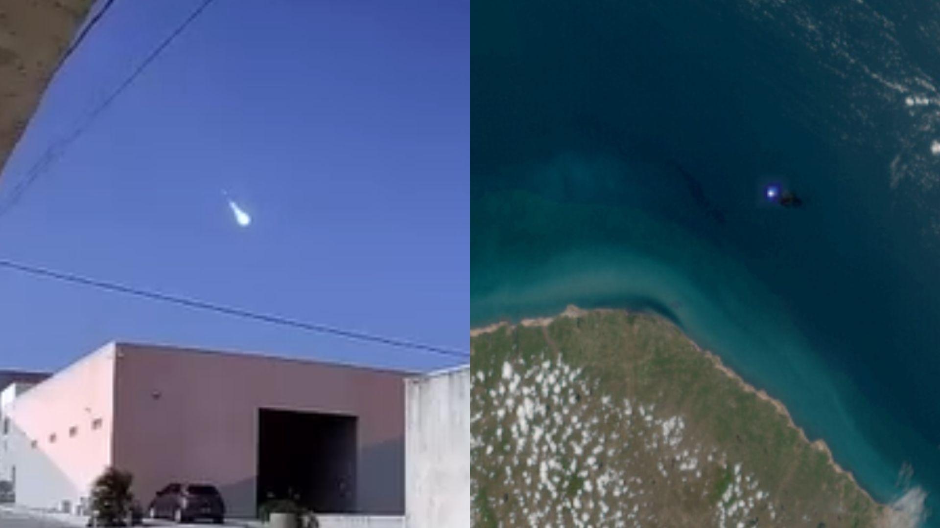 Imagens do meteoro caindo no Ceará e no oceano