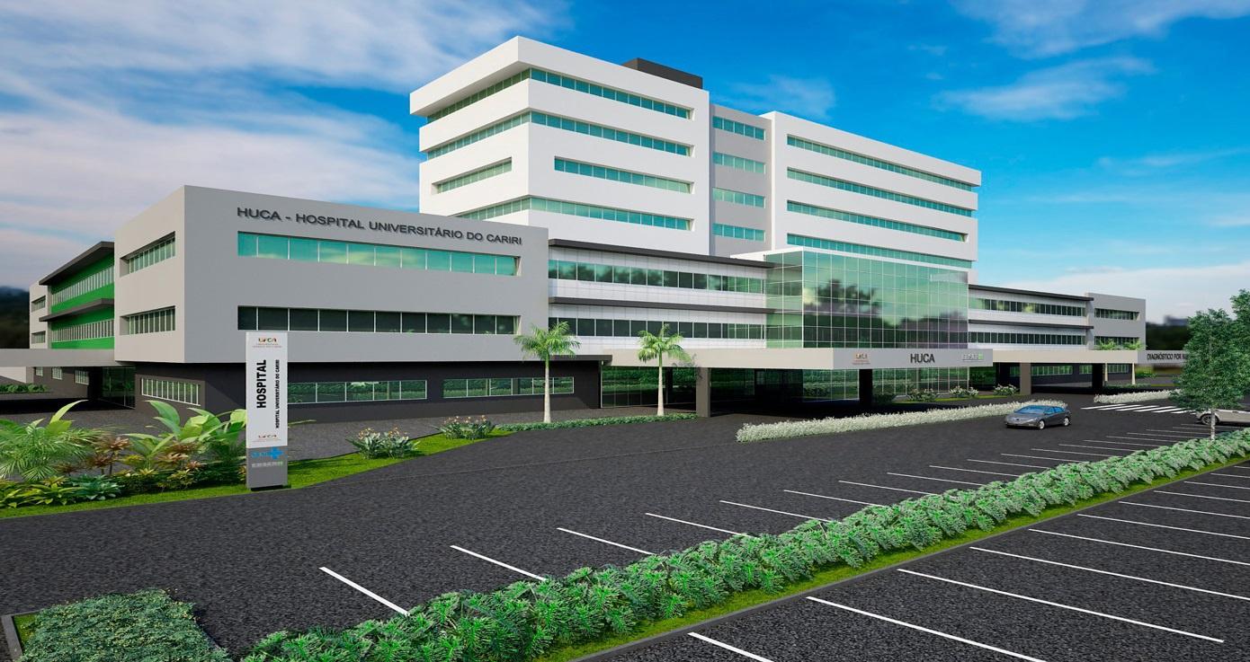 Ilustração mostra projeto da fachada do futuro Hospital Universitário (HU) da UFCA