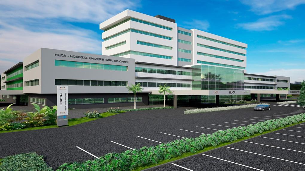 Ilustração mostra projeto da fachada do futuro Hospital Universitário (HU) da UFCA