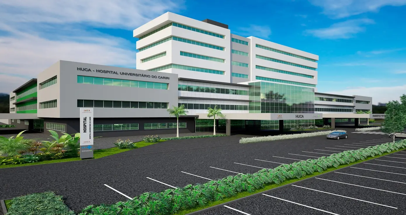 Ilustração mostra projeto da fachada do futuro Hospital Universitário (HU) da UFCA