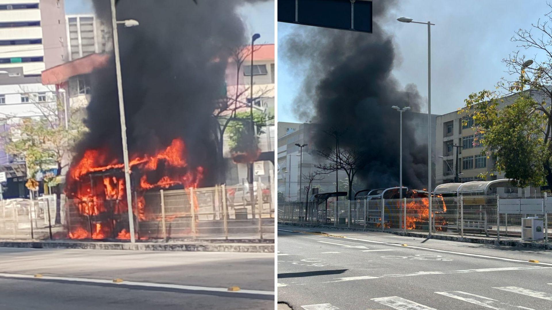 montagem de fotos de incêndio em van na avenida Bezerra de Menezes