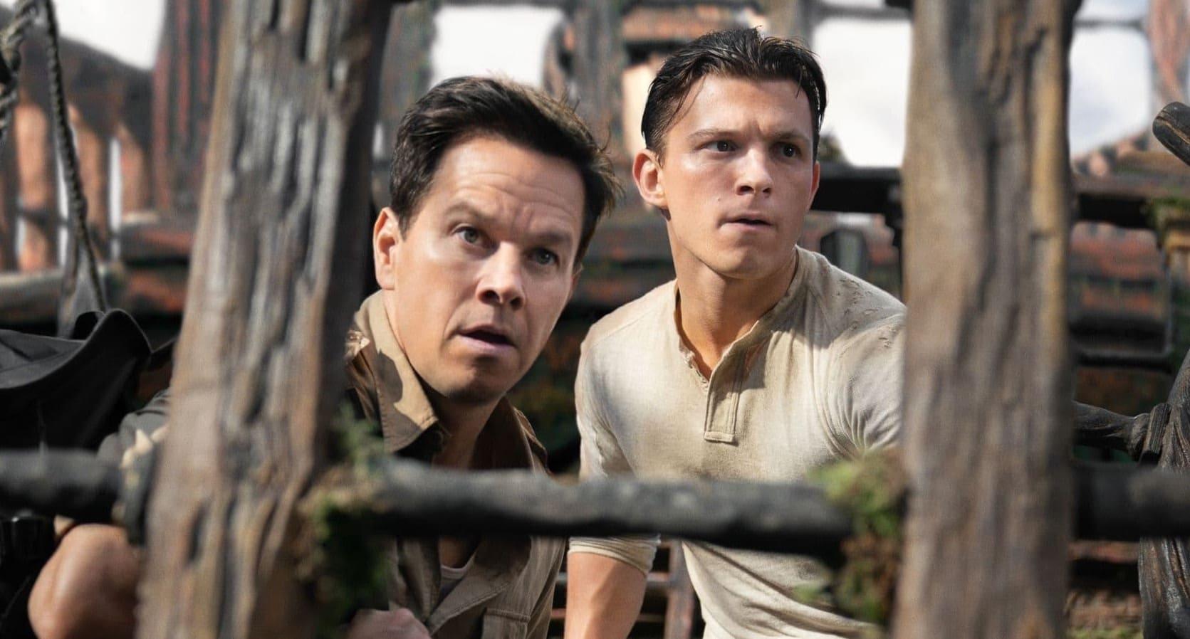 Imagem de divulgação do filme Uncharted - Fora do Mapa, com Tom Holland e Mark Wahlberg