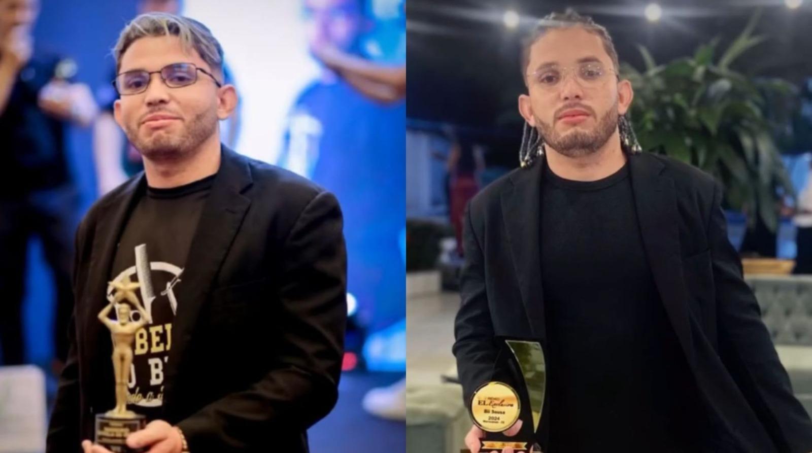 Fotos pessoais de Bii Sousa em uma premiação local. Imagem usada em matéria informativa sobre barbeiro assassinado em Maracanaú