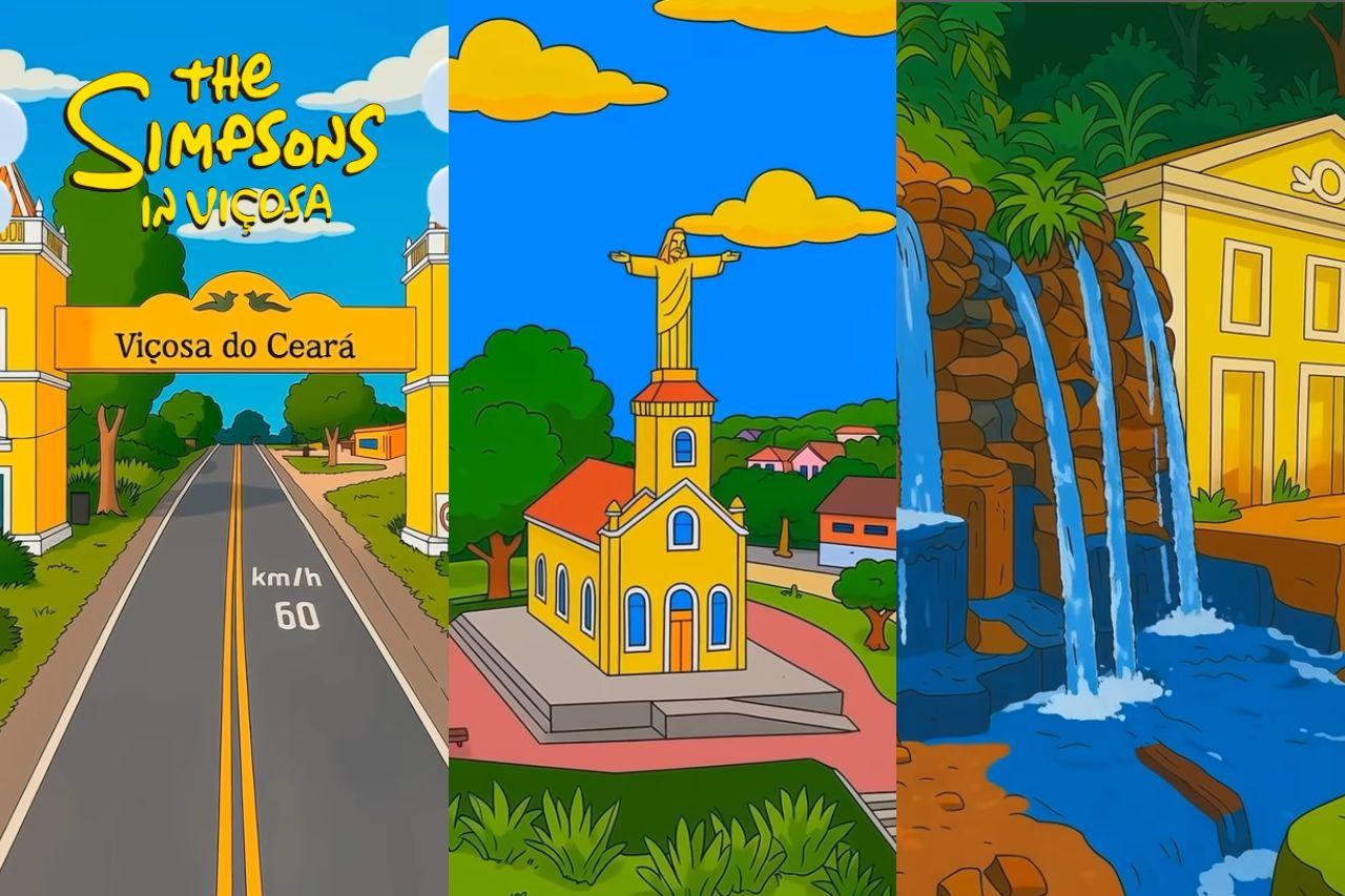 Montagem de fotos de Viçosa do Ceará na releitura inspirada em Os Simpsons