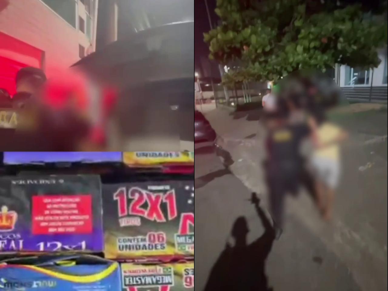 Fotomontagem que mostra ações da polícia para prender pessoas envolvidas na queima de fogos criminosa em Fortaleza