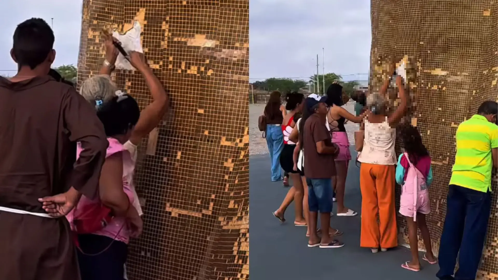 Mulher vandalizando estátua de São Francisco em Canindé