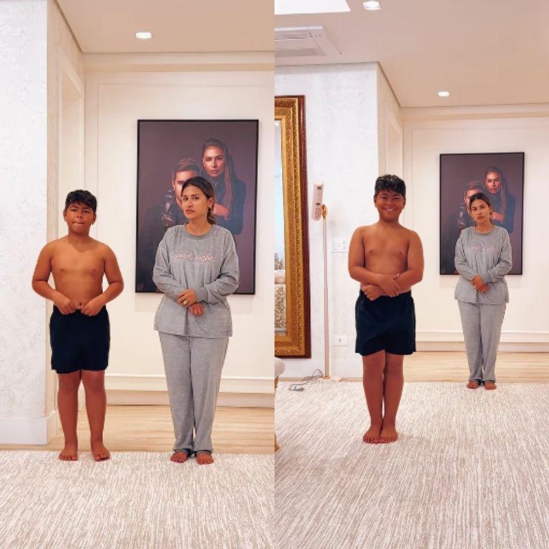 montagem com fotos de Henry e simone mendes, durante trend publicada nas redes sociais