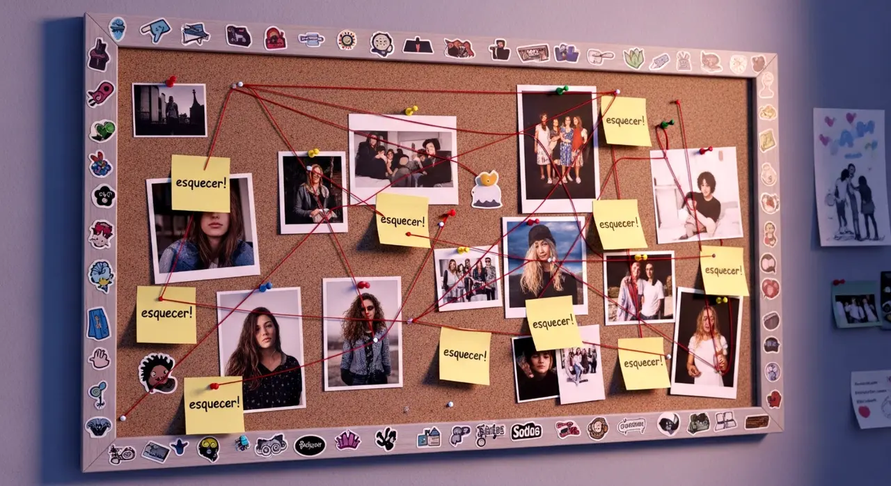 Mural com fotos e lembretes para esquecer