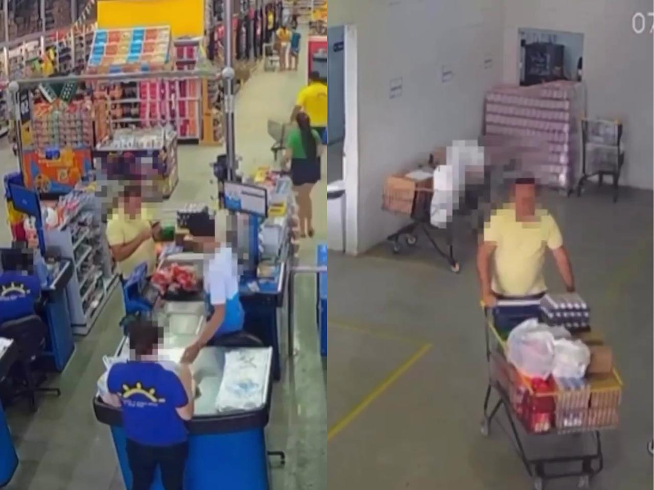 Fotomontagem que mostra empresário suspeito de furtar itens em supermercado de Quixadá