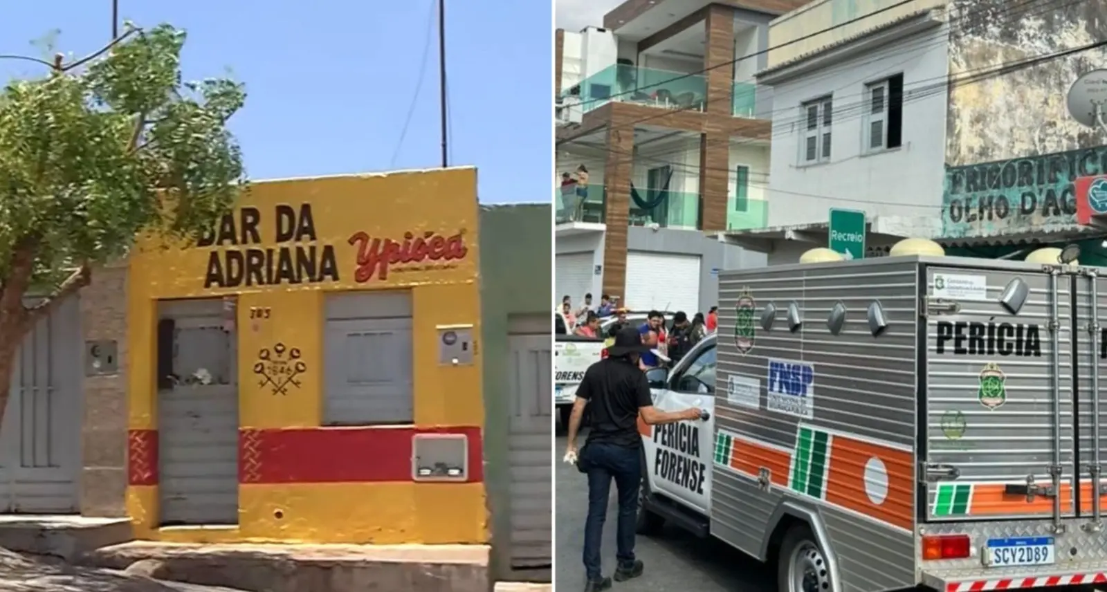 Montagem de fotos mostra, à esquerda, local da tentativa de chacina em Juazeiro do Norte. À direita, local da tentativa de chacina em Sobral.