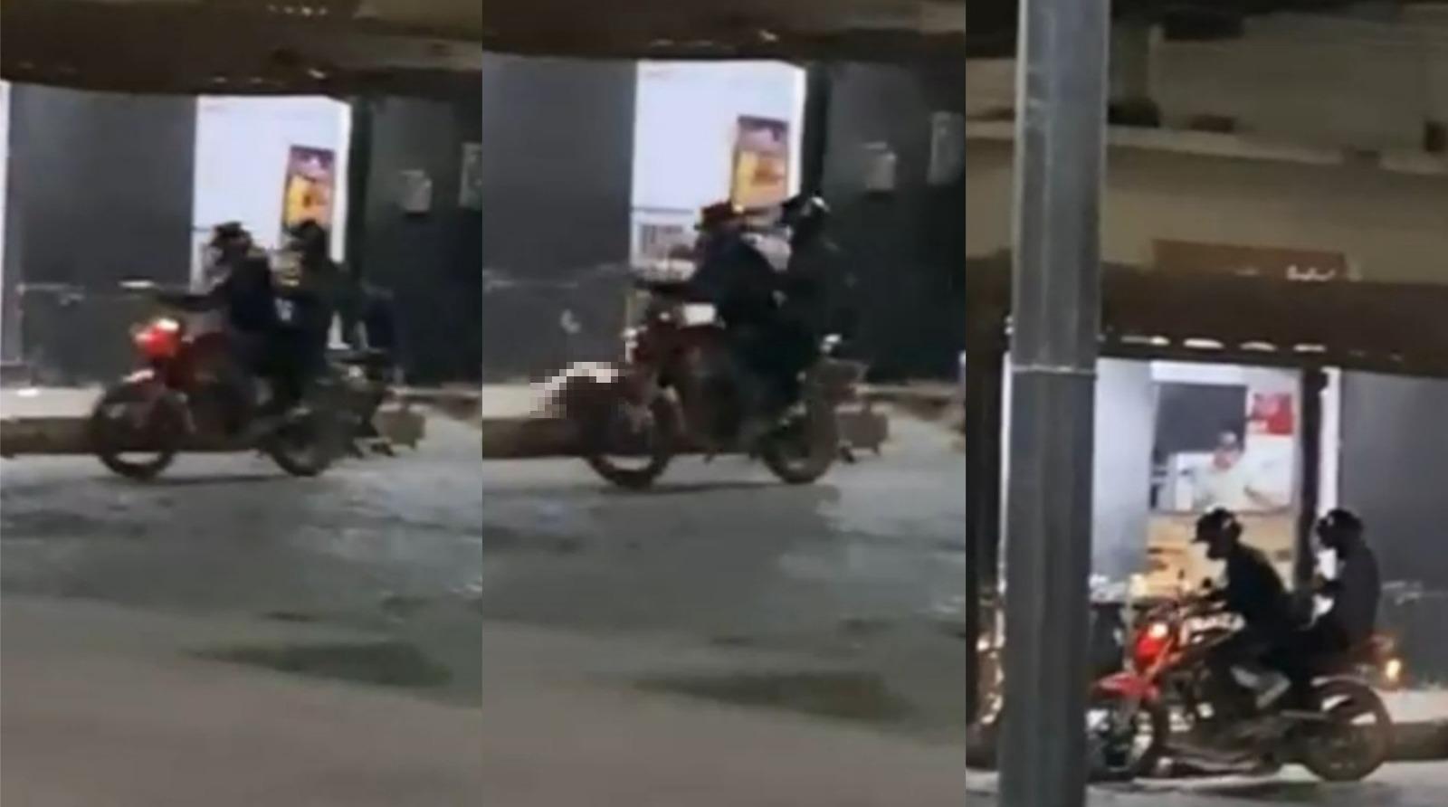 Foto que contém montagens de homens em uma moto efetuando disparos em tentativa de chacina em Itapipoca