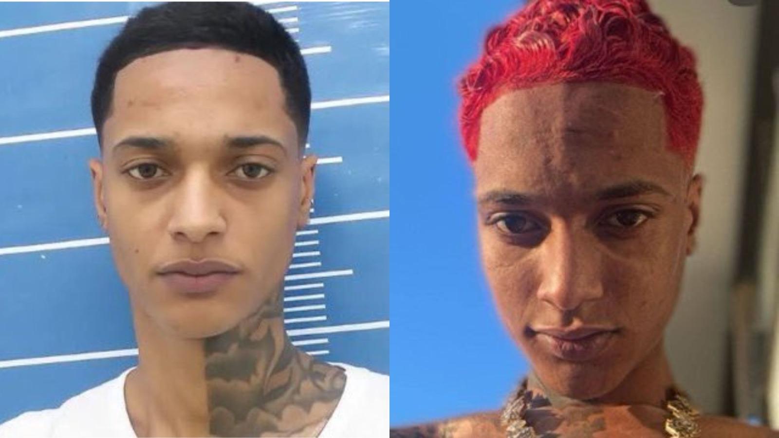 Duas fotos de Oruam, uma na foto oficial preso, e outra de redes sociais.