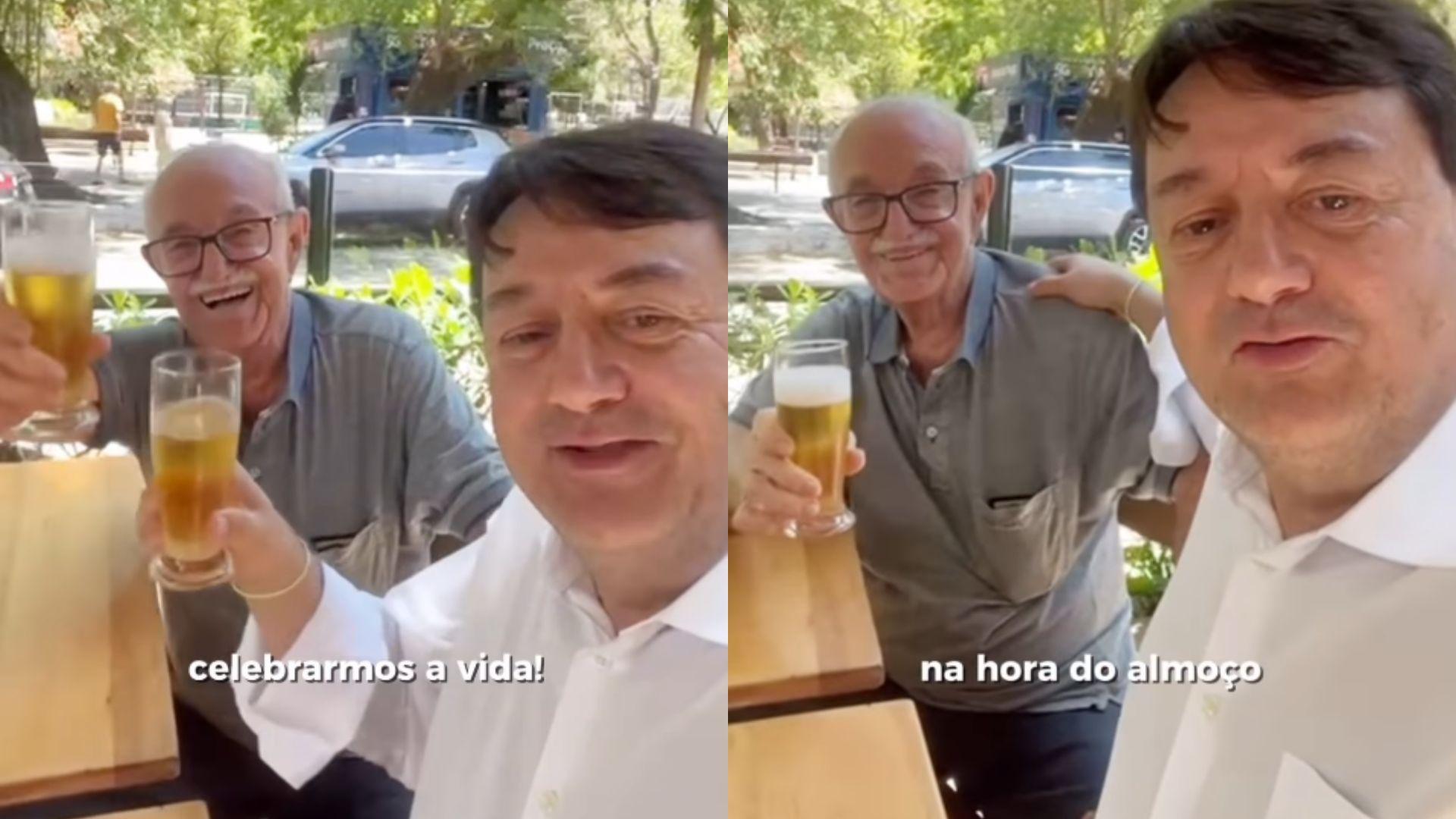 Vereador Benigno Júnior tomando cerveja com Raimundo do Queijo.