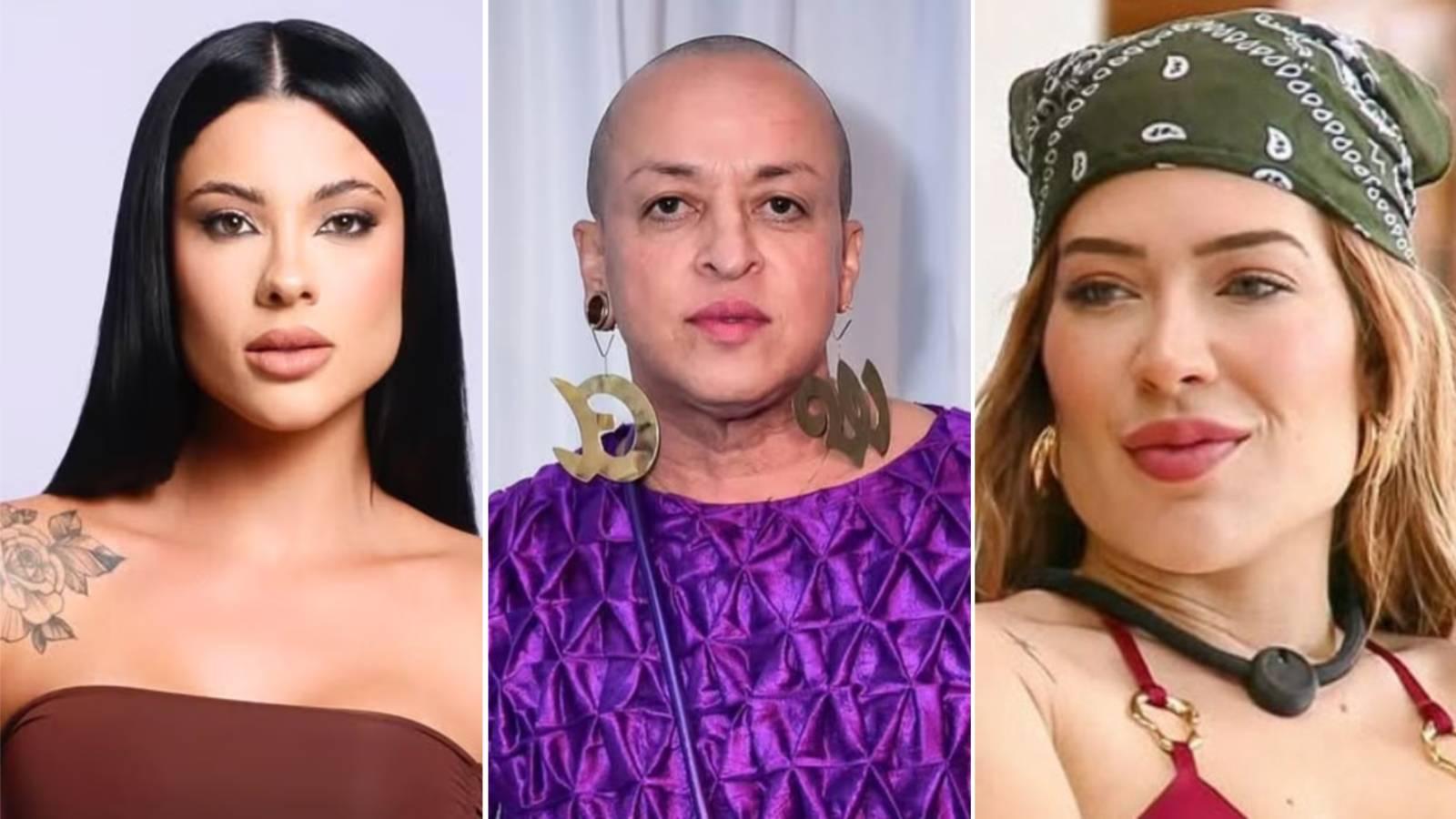 Colagem mostra imagens de Rayane Figliuzzi, Walério Araújo e Renata Müller, participantes de A Fazenda que disputam a prova do fazendeiro em 1º de outubro de 2025