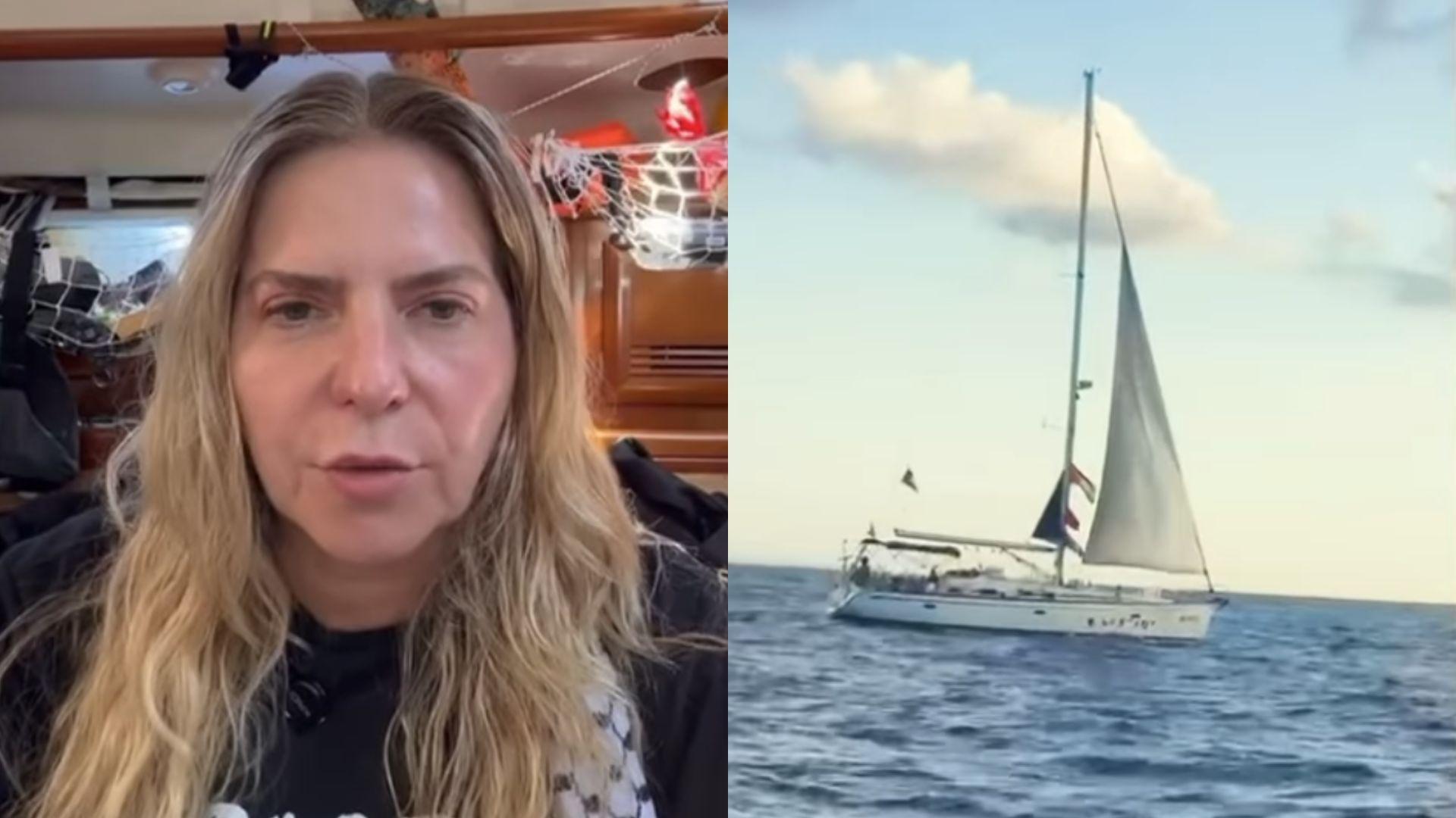 Imagens de Luizianne Lins e o barco interceptado pelo governo de Israel