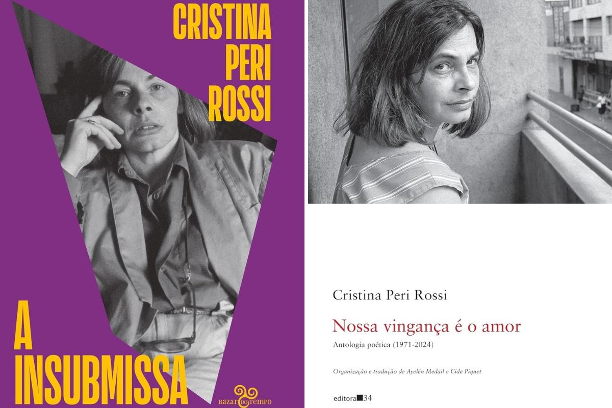 Livros de Cristina Peri Rossi publicados no Brasil, incluindo Nossa Vingança é o Amor e A Insubmissa.