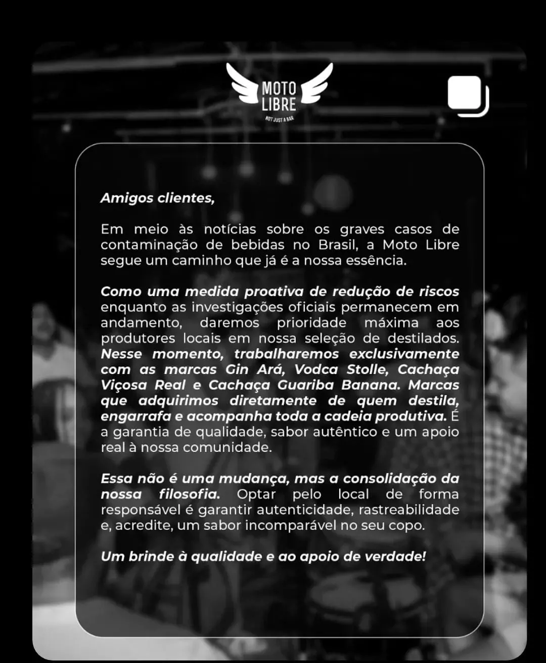 Imagem mostra nota do bar