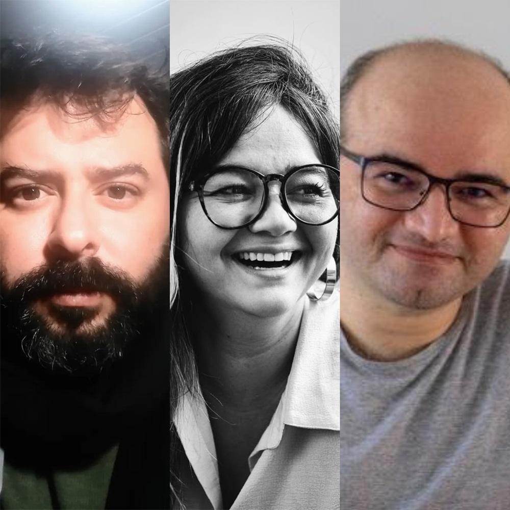 Da esquerda para a direita, Tiago Feijó, Lorena Portela e Stênio Gardel, finalistas do Prêmio Jabuti 2025