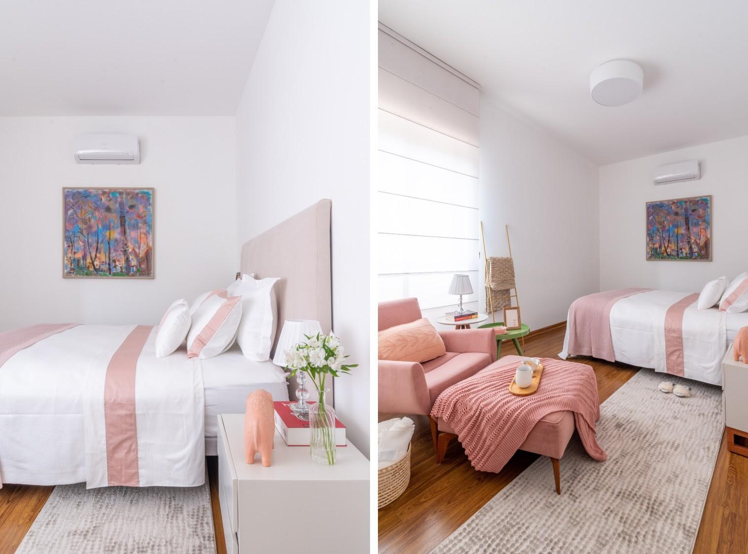 Uma cama na altura adequada permite que a pessoa, ao sentar-se na beirada, possa erguer-se com comodidade. Projeto Isabella Nalon estabeleceu para o dormitório da moradora que está na terceira idade