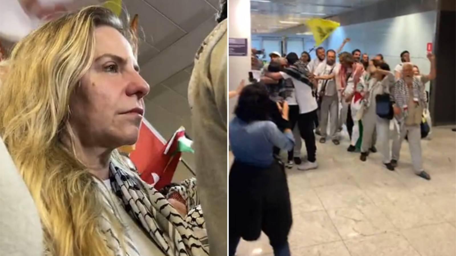 Colagem mostra imagens da chegada da deputada federal Luizianne Lins ao Brasil, em 9 de outubro de 2025, após sete dias presas em Israel.