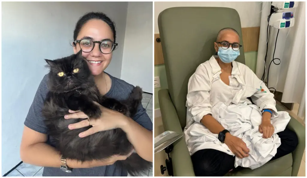 Fotos de Elayne Costa antes e durante o tratamento contra o câncer de mama