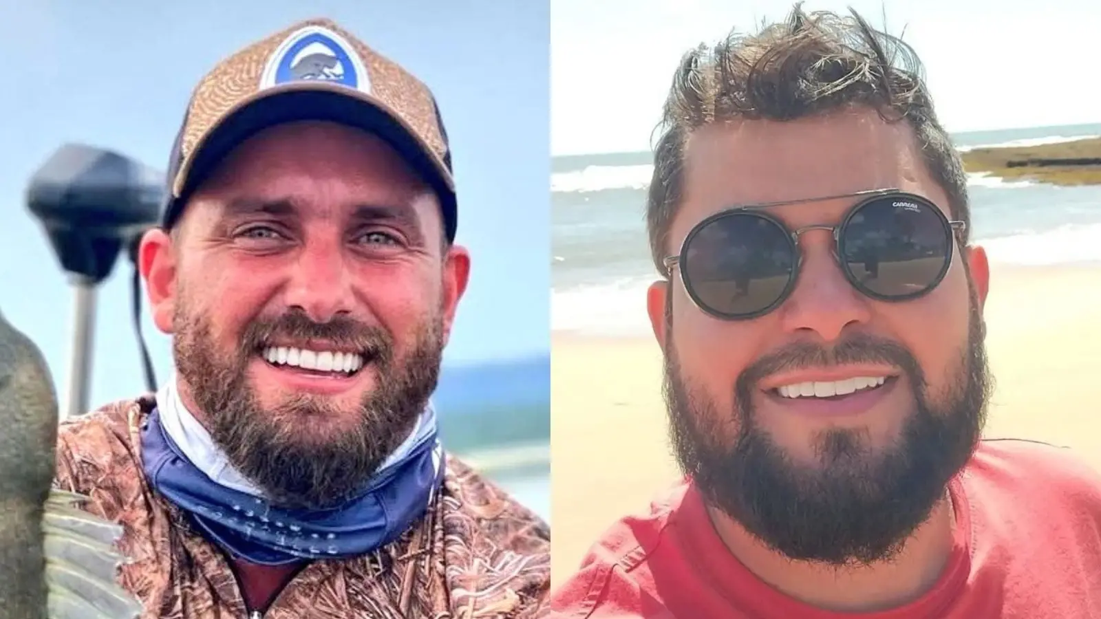 Fotos pessoais, estilo selfie de Murilo Vinhal e Idael Farias, amigos que morrem após serem atingidos por raio durante pescaria no Rio Tocantins.