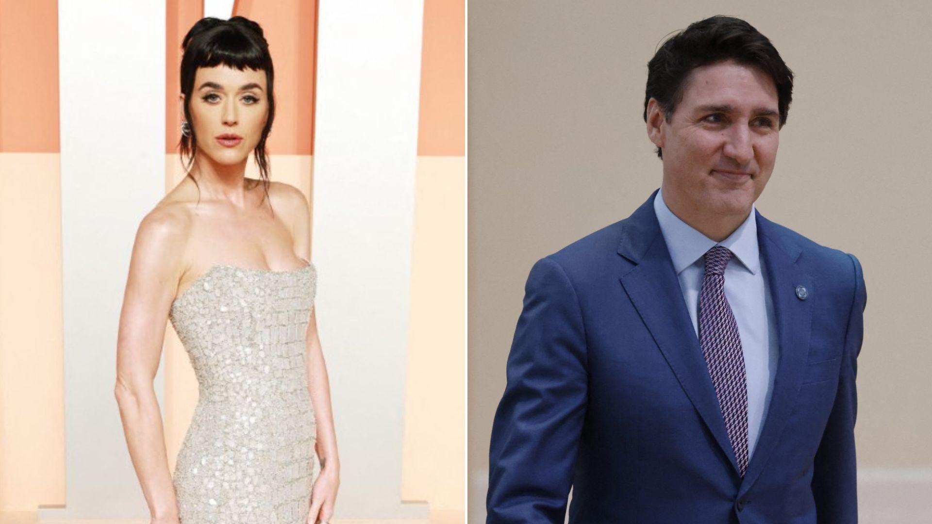 Montagem de fotos de Katy Perry e Justin Trudeau, que estão se relacionando.