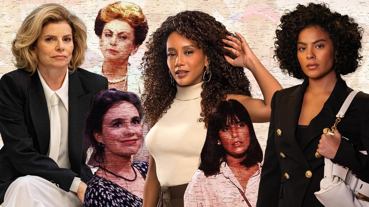 Montagem com fotos das versões originais e atuais das personagens Odete Roitman, Raquel Acioli e Maria de Fátima Acioli