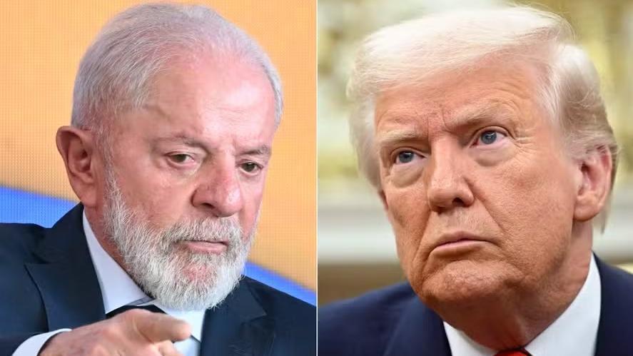 Colagem de fotos de Lula e Trump.