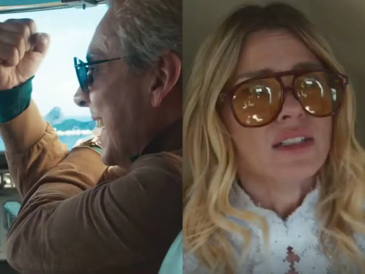 Foto montagem de Marco Aurélio e Leila em cena tentando fugir do Brasil de jatinho. Marco Aurélio dá um banana na foto, e Leila parece preocupada.